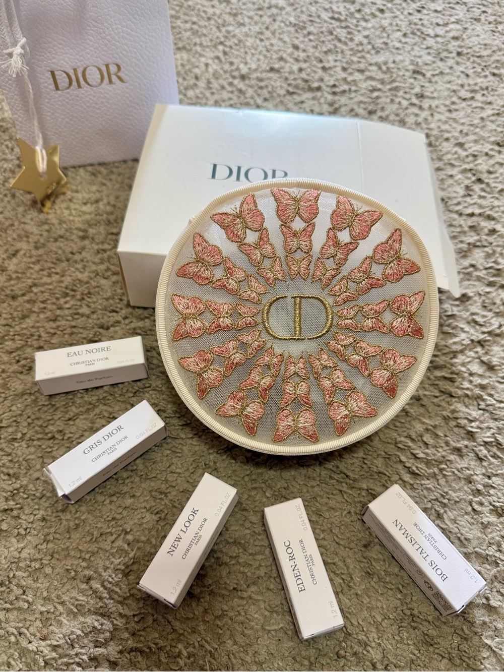 Dior Pink Butterfly mesh cosmetics pouch & gift set NWT